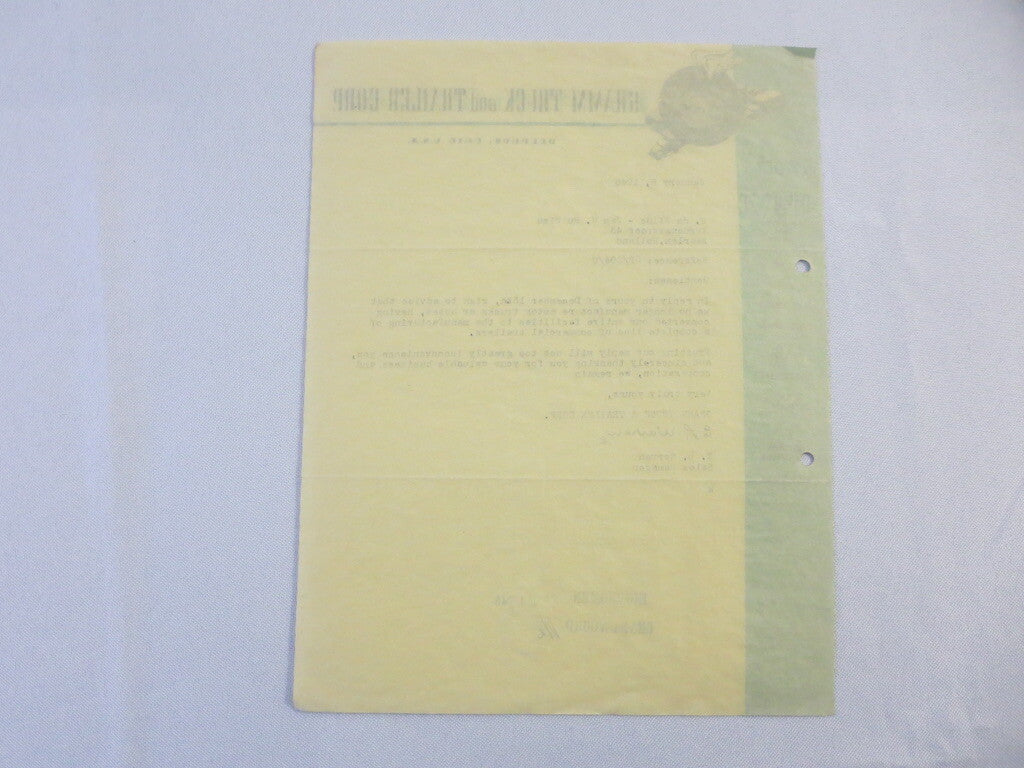 1946 Gramm Truck and Trailer Corporation Letter Letterhead - Delphos Ohio