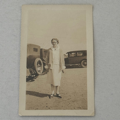 Vintage Car Photo Photograph Print Woman with Automobile Snapshot