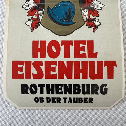 Vintage Hotel Travel Luggage Label Hotel Eisenhut Rothenburg Germany German