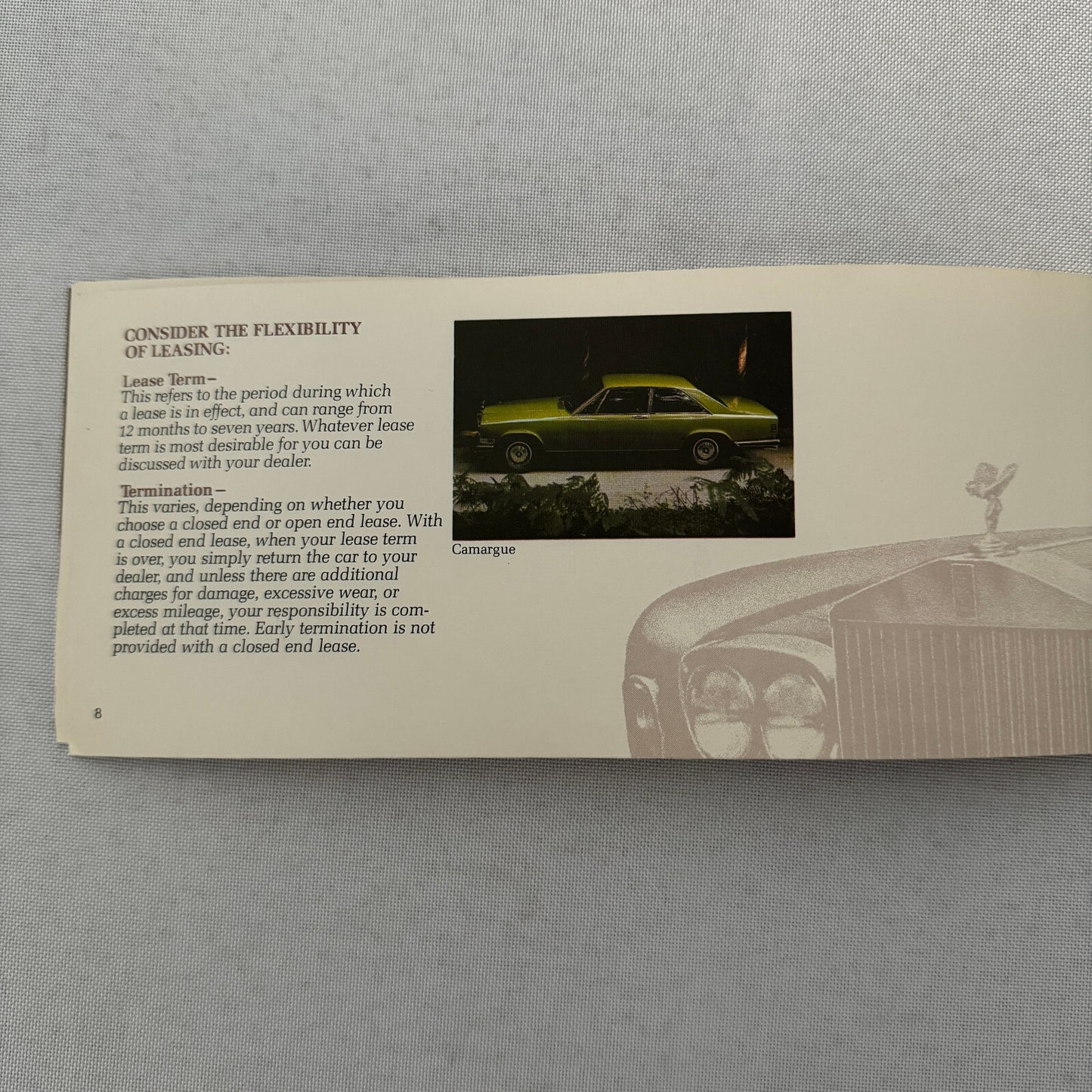 Rolls Royce Car Leasing Sales Brochure Catalog Corniche Camargue Silver Shadow
