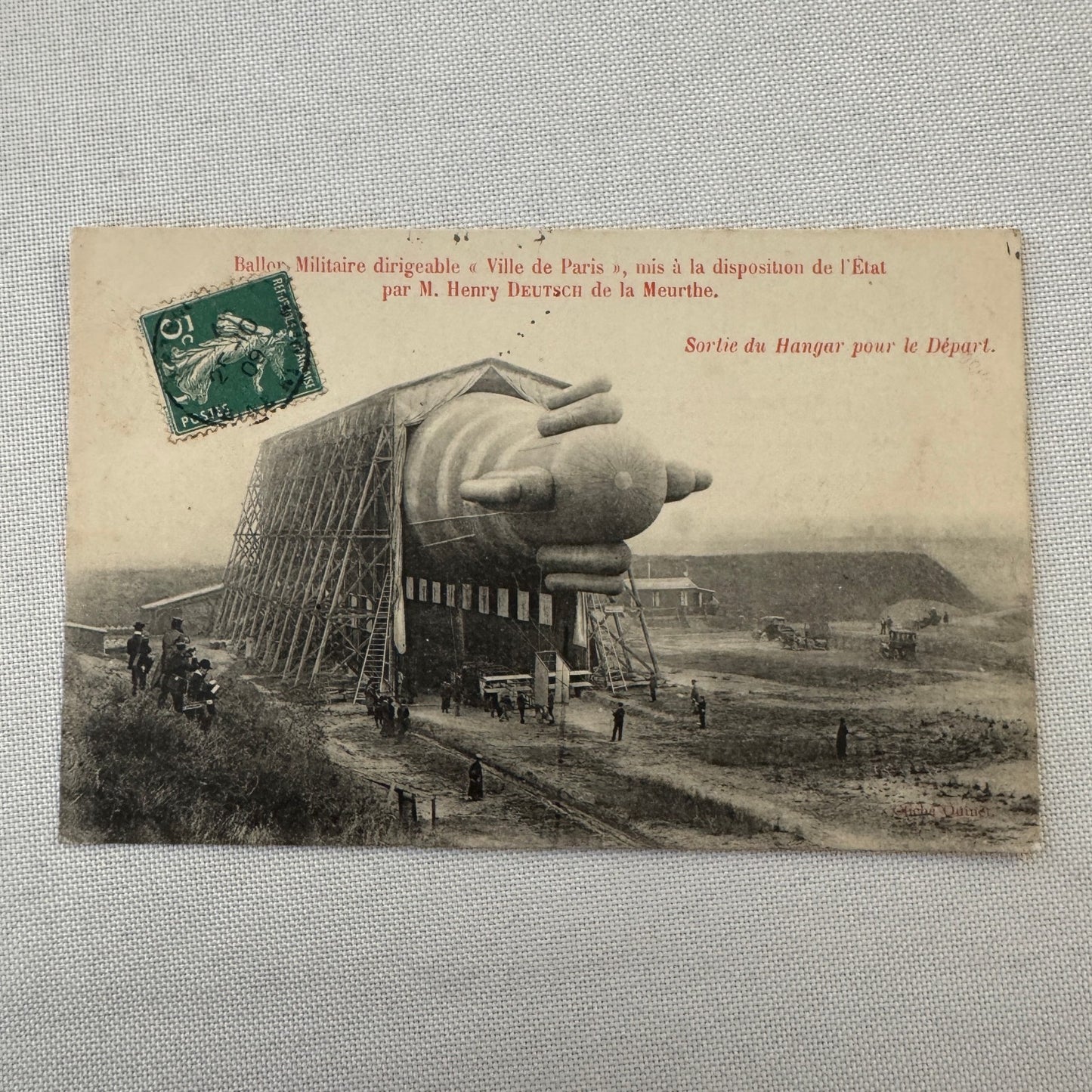 Vintage Zeppelin Airship Dirigible Postcard French Military Hangar Paris