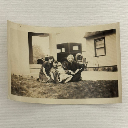 Vintage Automobile Photo Photograph Print Snapshot Women with Car