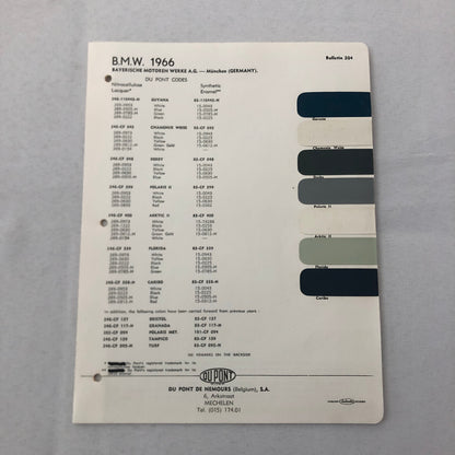 1966 BMW Dupont Paint Chip Color Sample Sheet