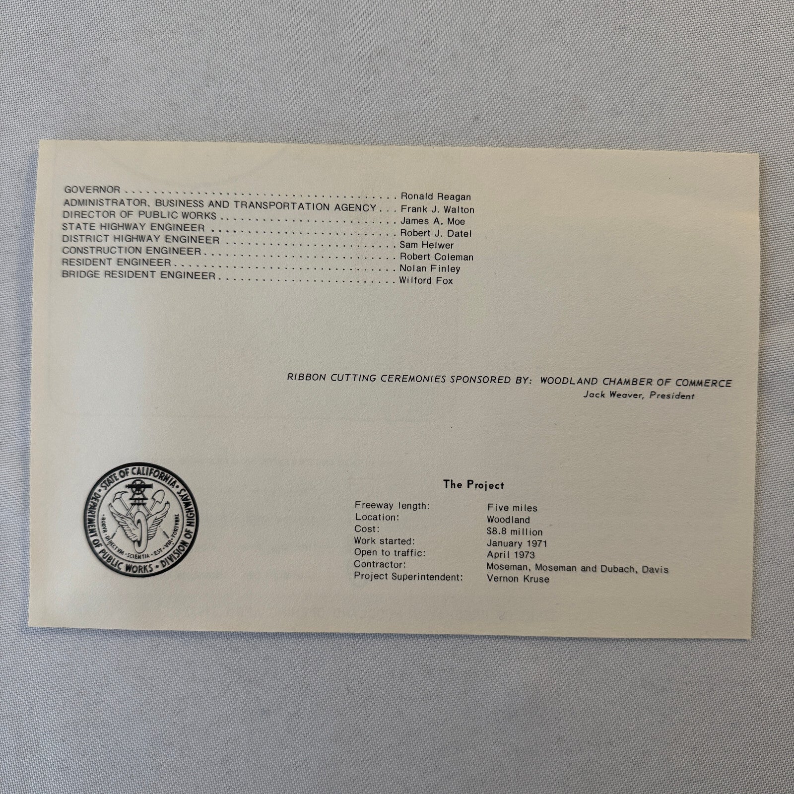 State of California Department of Public Works Interstate Highway 5 Press Kit