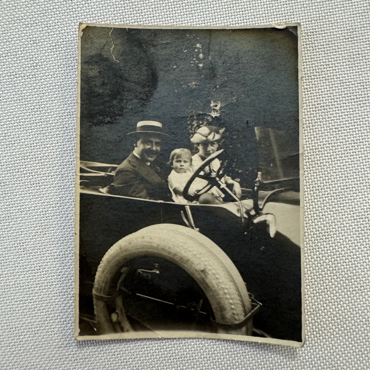 Vintage Photograph Photo Print Man and Baby in Early Automobile Car