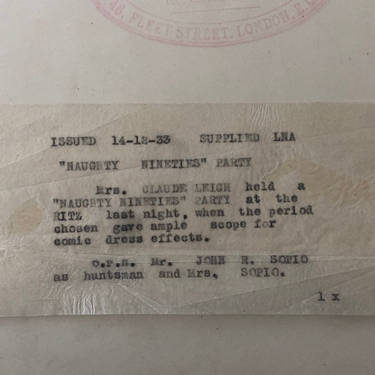 Vintage Press Photo photograph 1933 Naughty Nineties Party Costumes UK London