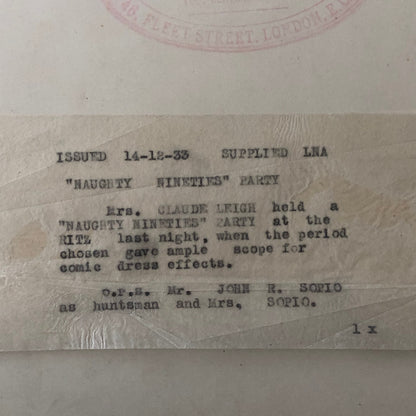 Vintage Press Photo photograph 1933 Naughty Nineties Party Costumes UK London