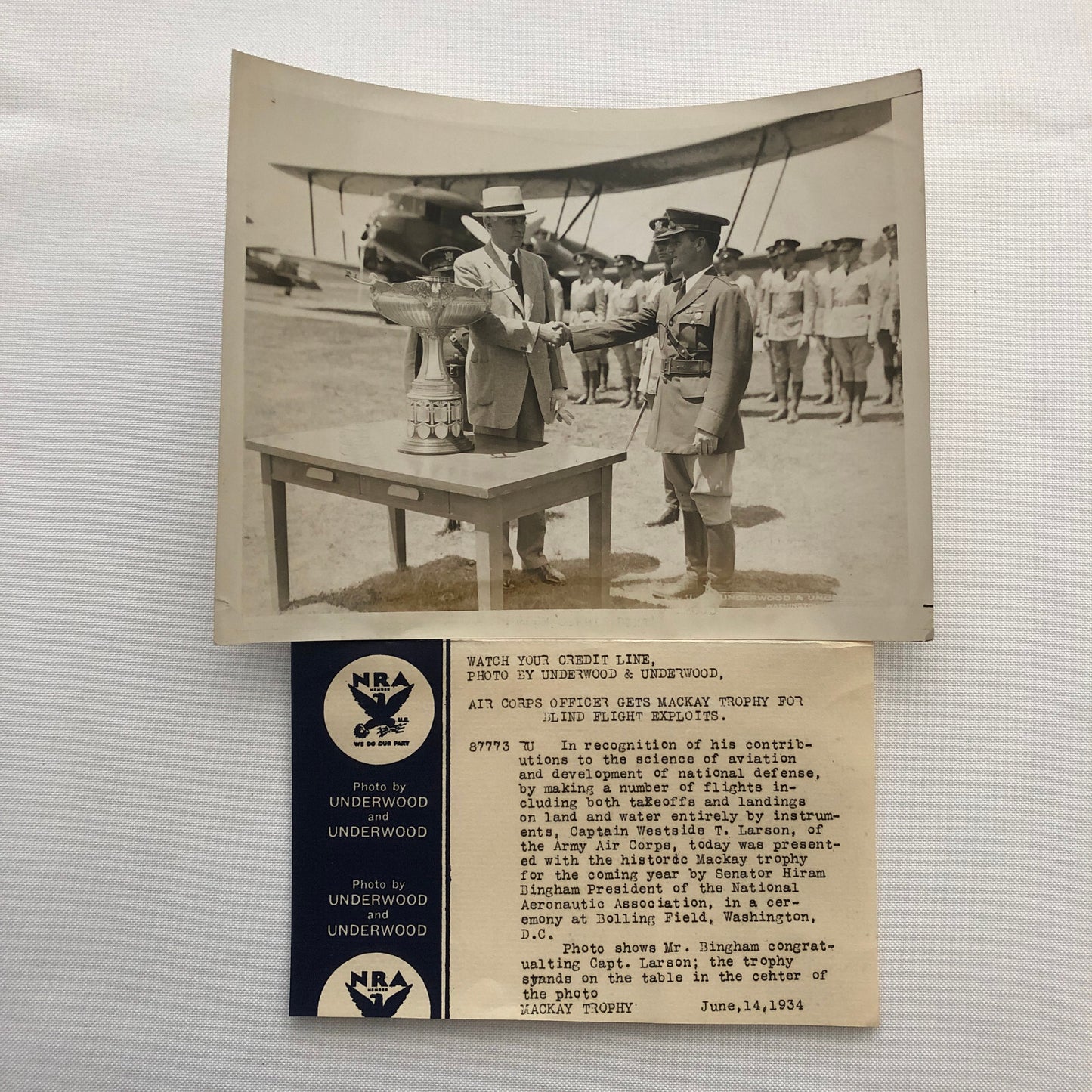 Press Photo Photograph Air Corps Officer Receives Trophy Aviator Pilot Military