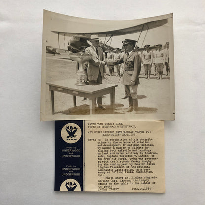 Press Photo Photograph Air Corps Officer Receives Trophy Aviator Pilot Military