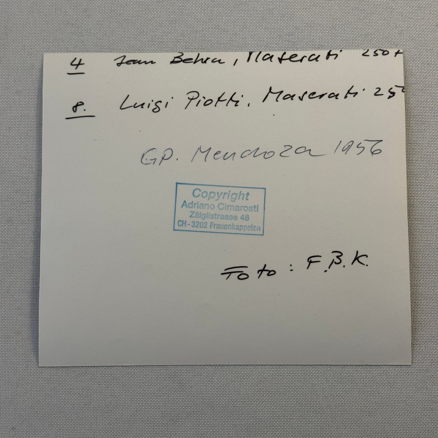 Maserati 250F Racing Car Luigi Piotti Jean Behra Racing Photo Photograph Modern