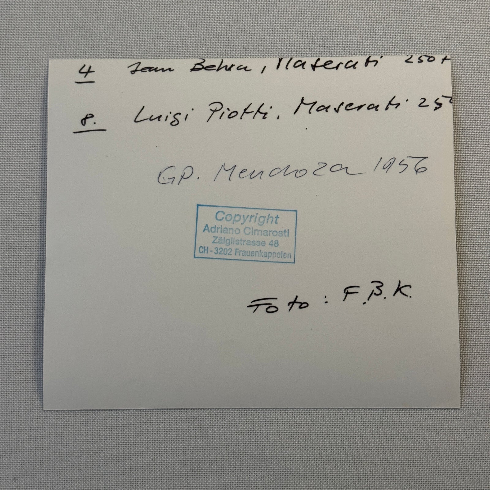 Maserati 250F Racing Car Luigi Piotti Jean Behra Racing Photo Photograph Modern