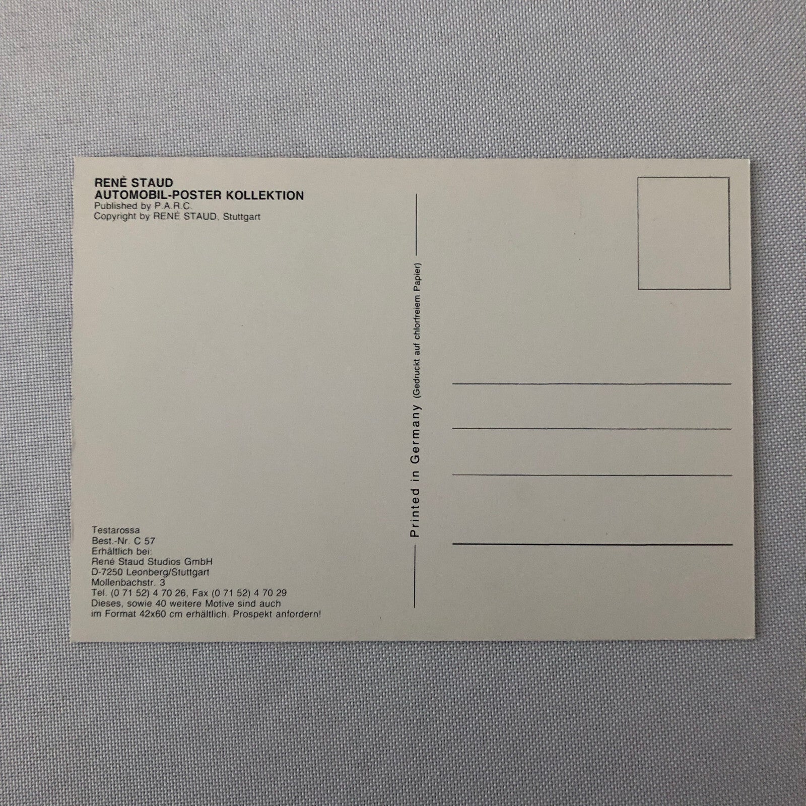 Ferrari Testarossa Rene Staud Postcard Post Card