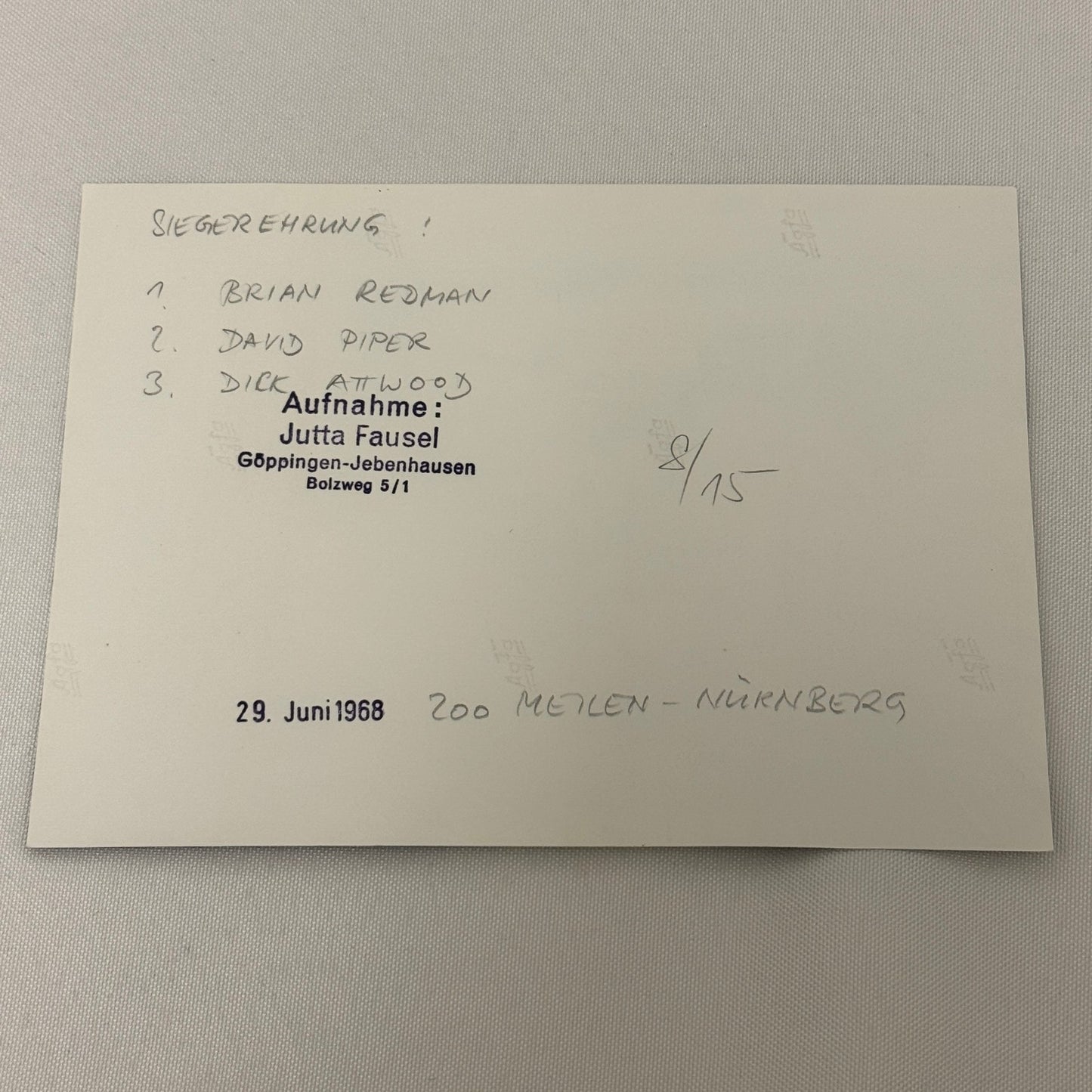 Vintage Racing Photo Brian Redman David Piper Dick Attwood 1968 Photograph