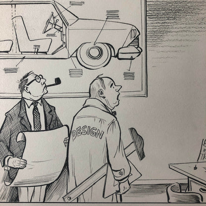 Vintage 1960s Newspaper Comic Illustration Art Drawing Car Design Designer 