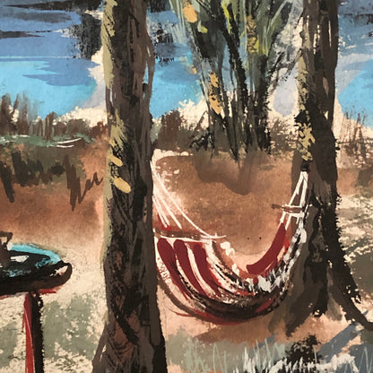 Vintage Painting Art Artwork Trees Hammock Chair Artist Arthur E Sudler