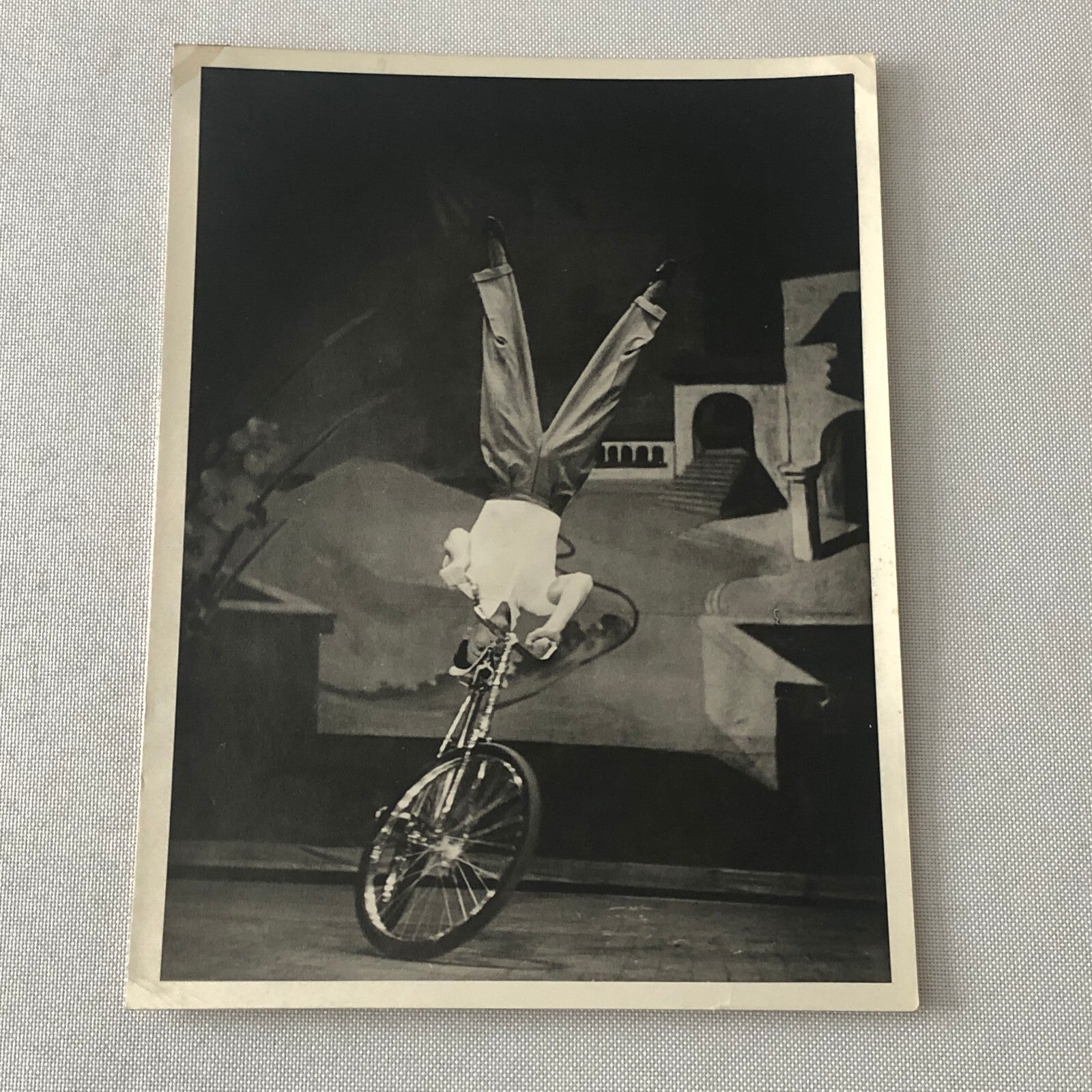Circus Performer Bicycle Balancing Act Stunt Photo Photograph Print Vintage