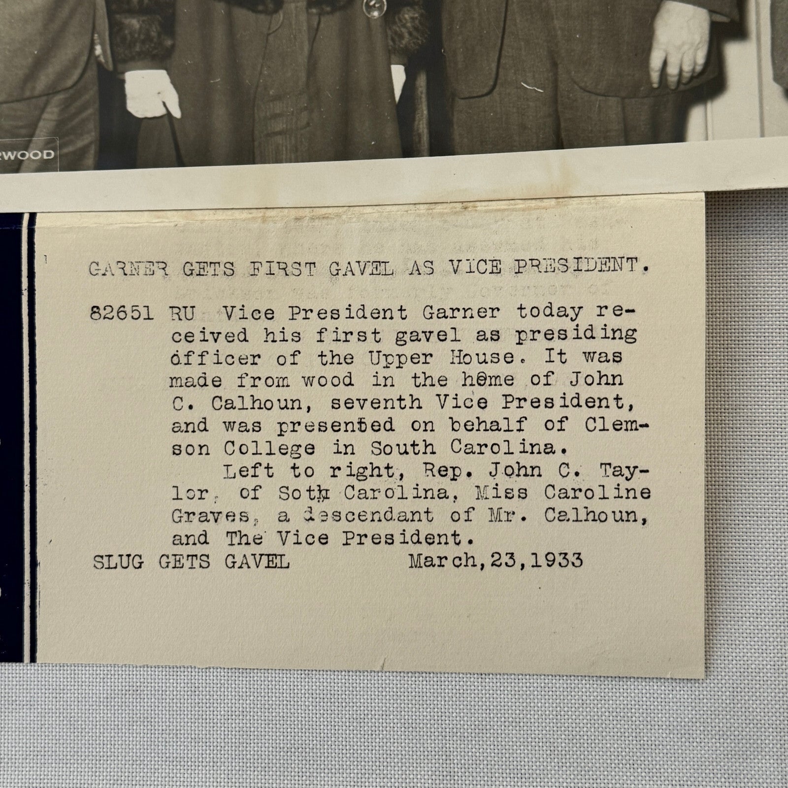 Press Photo Photograph Vice President John Nance Garner Franklin Roosevelt 1933