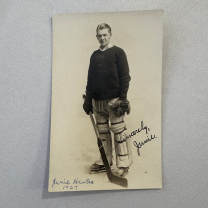1927 Antique Hockey RPPC Real Photo Postcard Post Card Amateur Goalie Signed