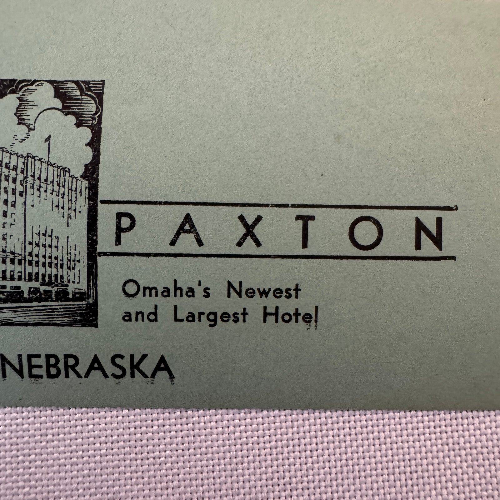Vintage Hotel Travel Label Hotel Paxton Omaha Nebraska