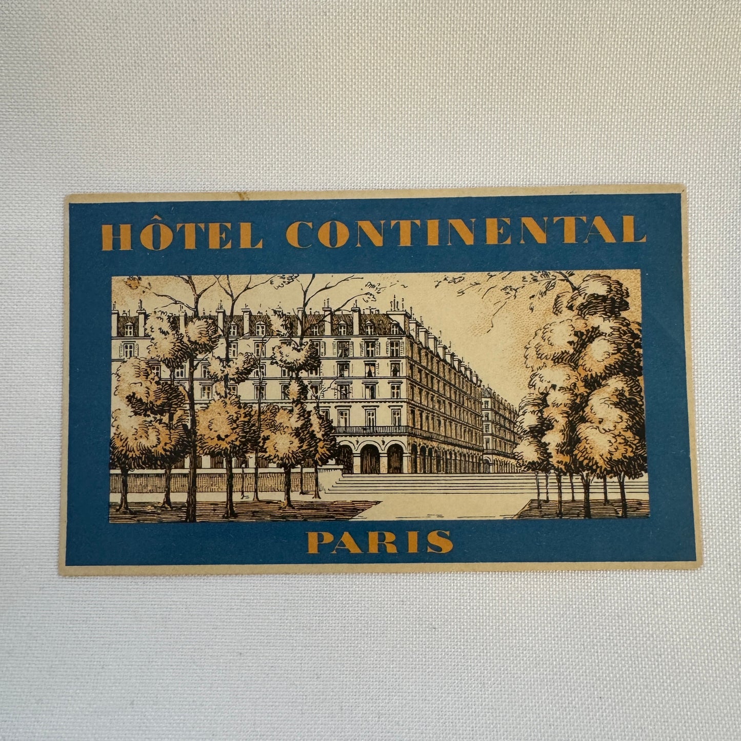 Vintage Travel Luggage Label Hotel Continental Paris France French