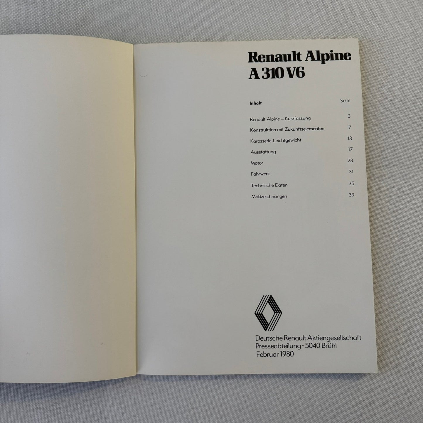 1980 Renault Alpine A310 Car Press Kit Brochure Photos Vintage GERMAN TEXT