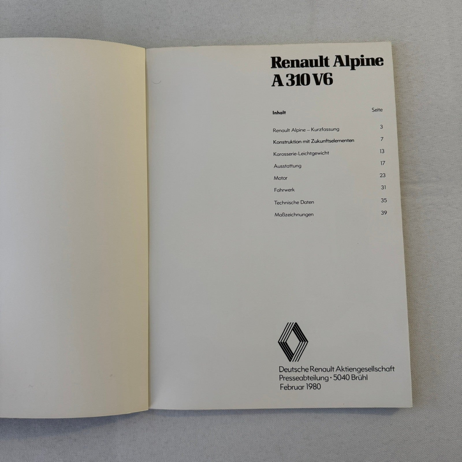 1980 Renault Alpine A310 Car Press Kit Brochure Photos Vintage GERMAN TEXT