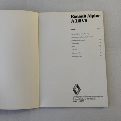 1980 Renault Alpine A310 Car Press Kit Brochure Photos Vintage GERMAN TEXT