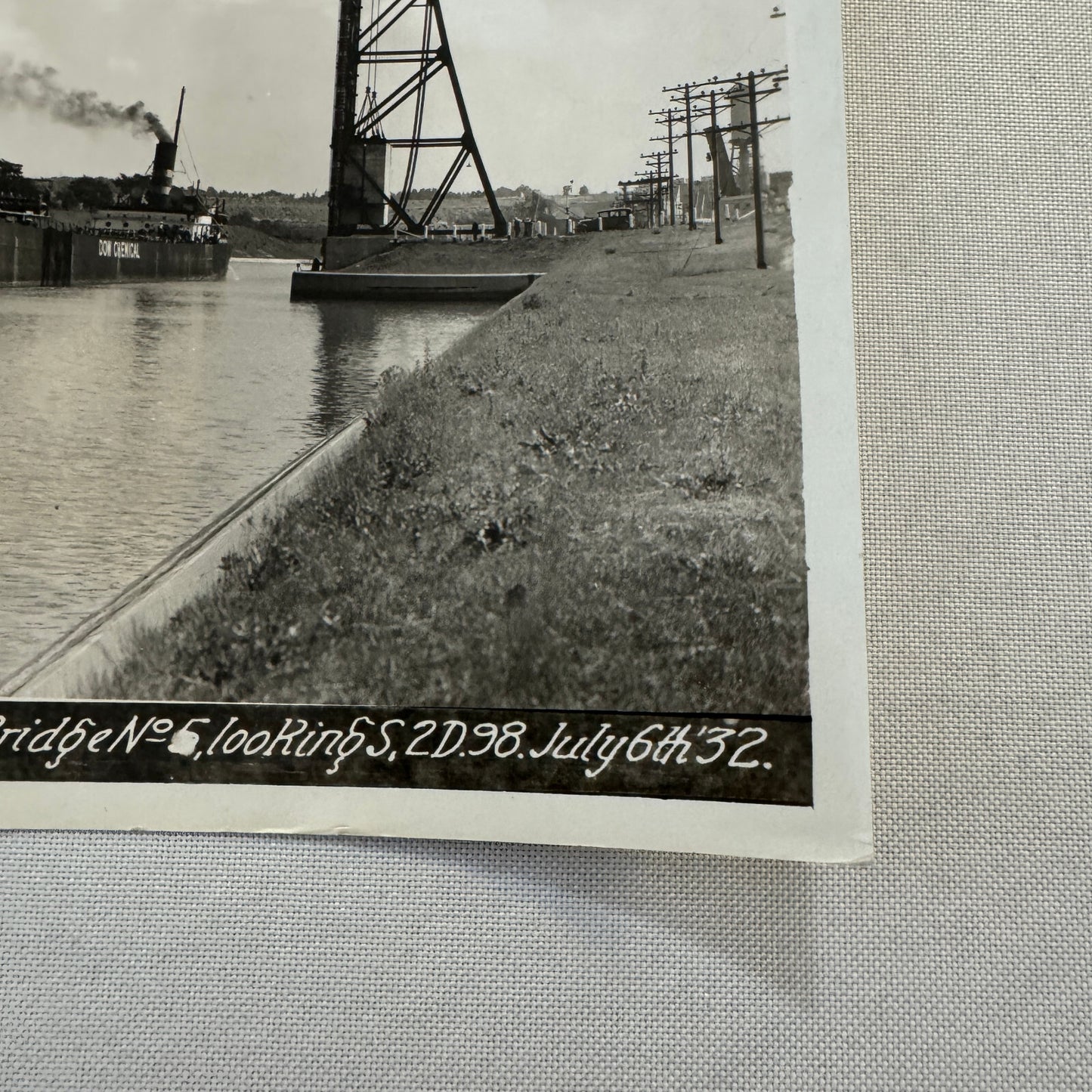 Vintage Welland Canal Ontario Canada Bridge Ship Boat SS Dow Chemical 1932