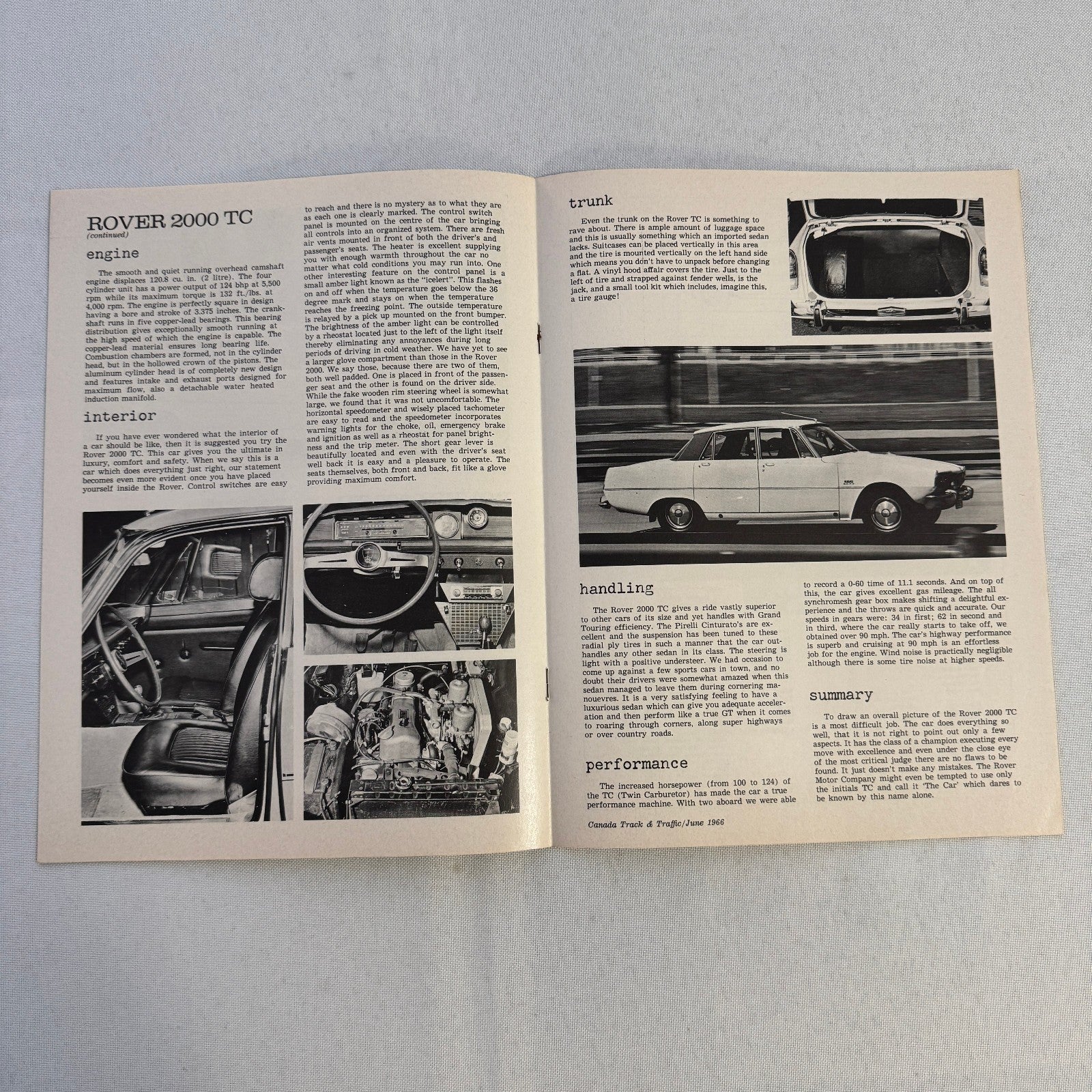 Rover 2000 TC Sales Brochure Catalog Track & Traffic Magazine Road Test
