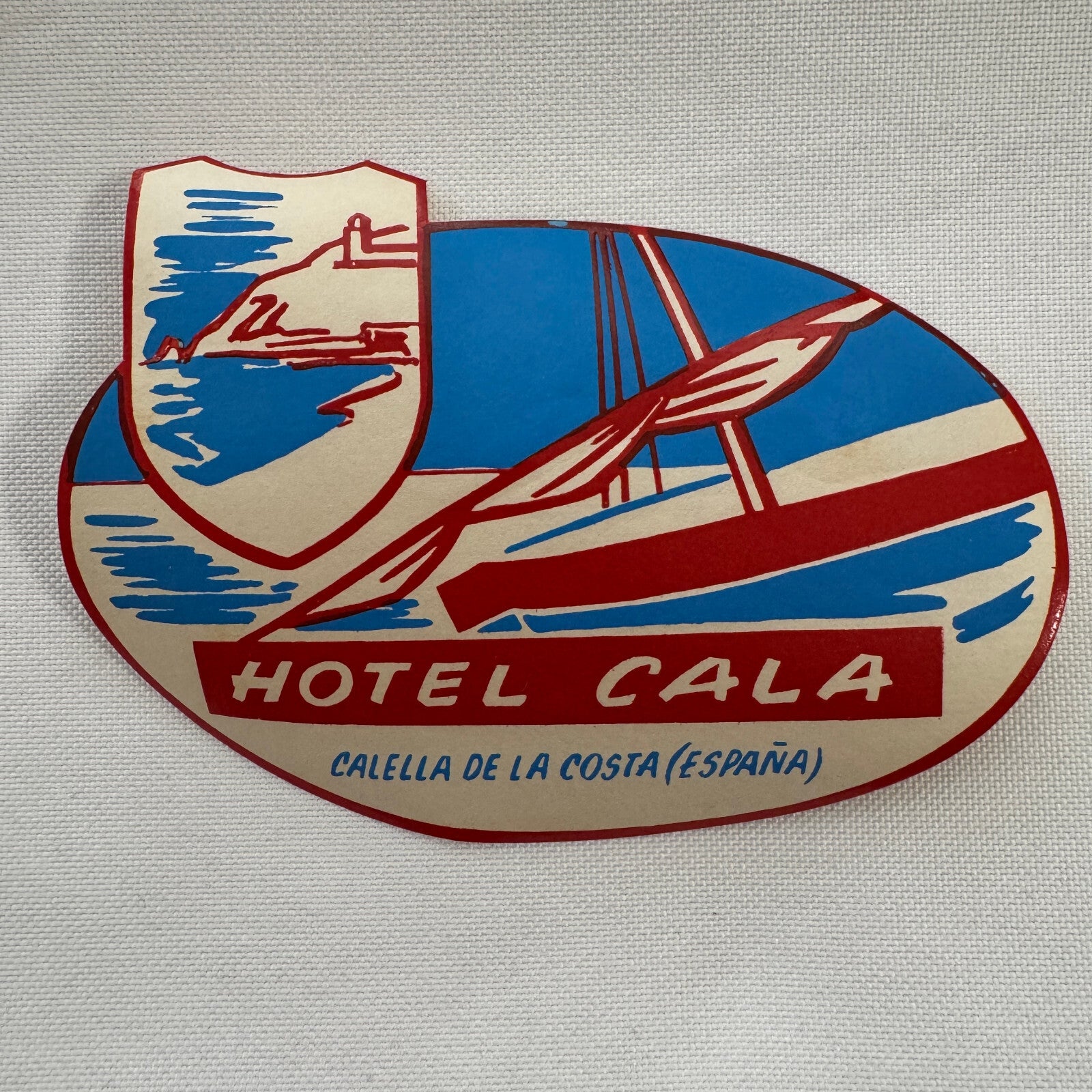 Vintage Travel Luggage Label Hotel Cala Espana Spain Calella de La Costa