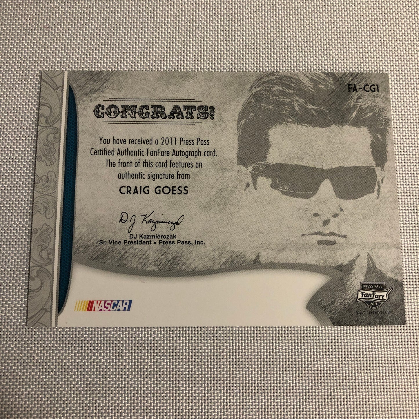 2011 Press Pass Fanfare Autograph Graig Goess Signed Card Signature Auto NASCAR