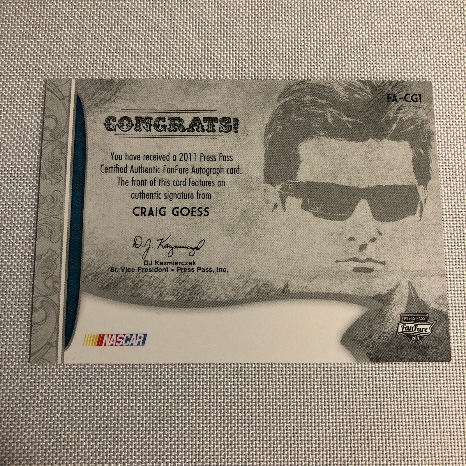 2011 Press Pass Fanfare Autograph Graig Goess Signed Card Signature Auto NASCAR