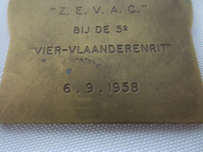 Vintage 1958 Dutch Car Club Rally Badge Emblem Vier Vlaanderenrit Four Flanders