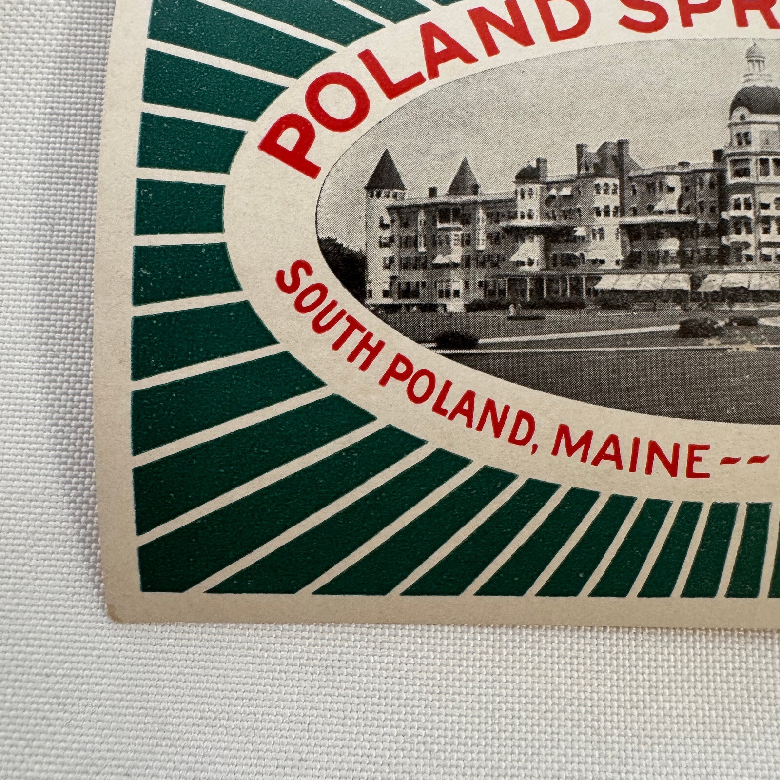 Vintage Travel Luggage Label Poland Spring House Maine Hiram Ricker Hotel