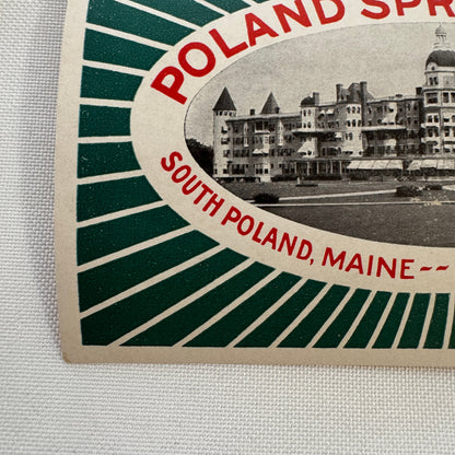 Vintage Travel Luggage Label Poland Spring House Maine Hiram Ricker Hotel