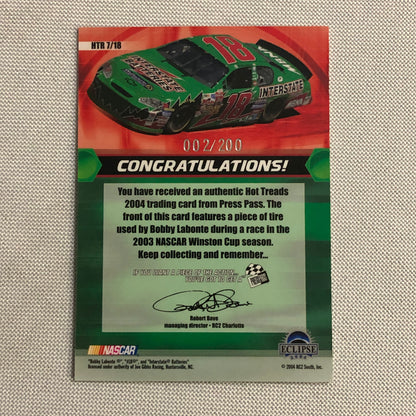 2004 Press Pass Hot Treads Tire Relic Card Bobby Labonte NASCAR