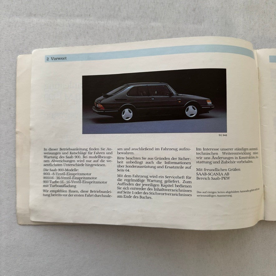 1990 Saab 900 Owners Manual Instruction Guide Book Saab SPG Turbo GERMAN