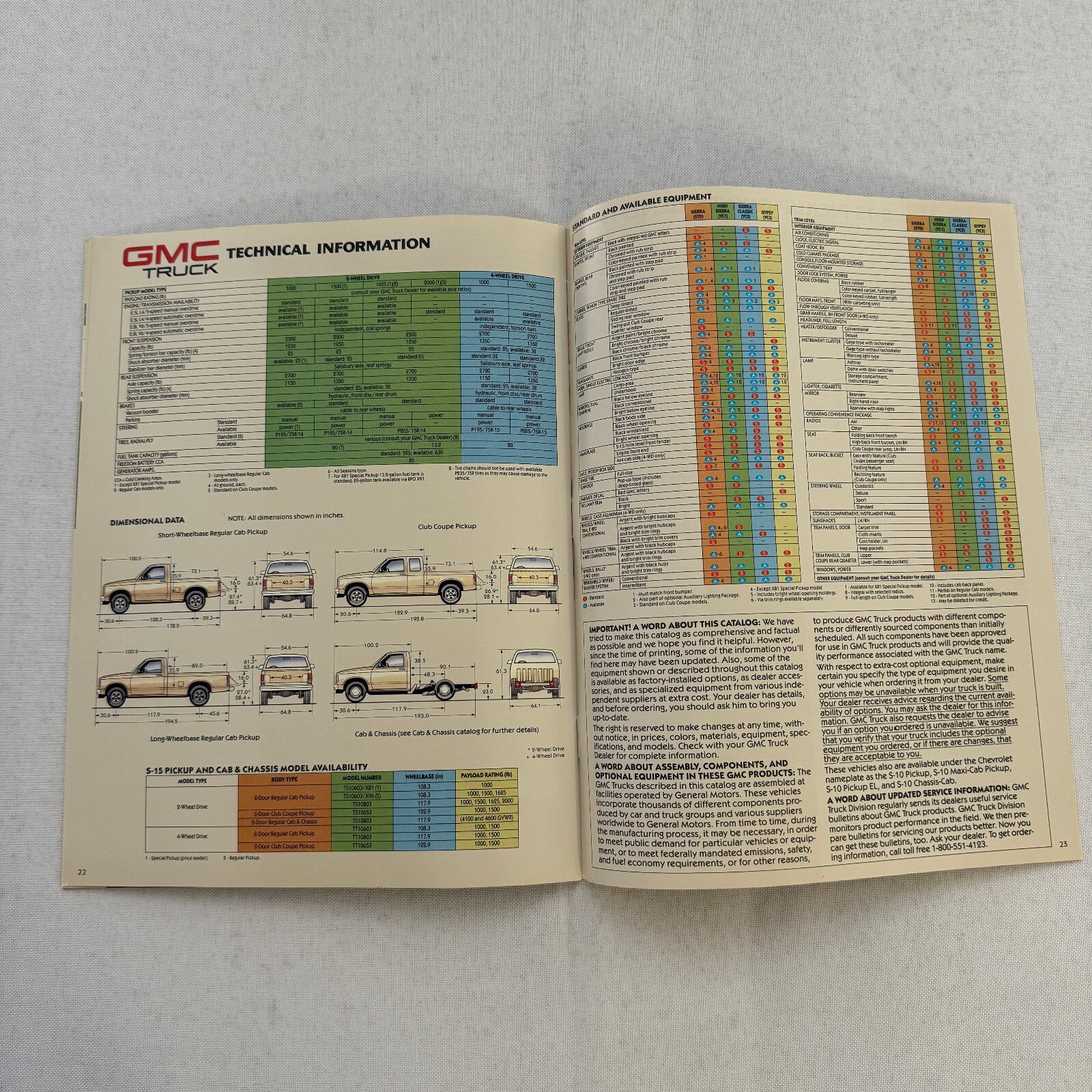 1988 GMC S-15 S15 Pickup Truck Sales Brochure Catalog Advertising Canadian