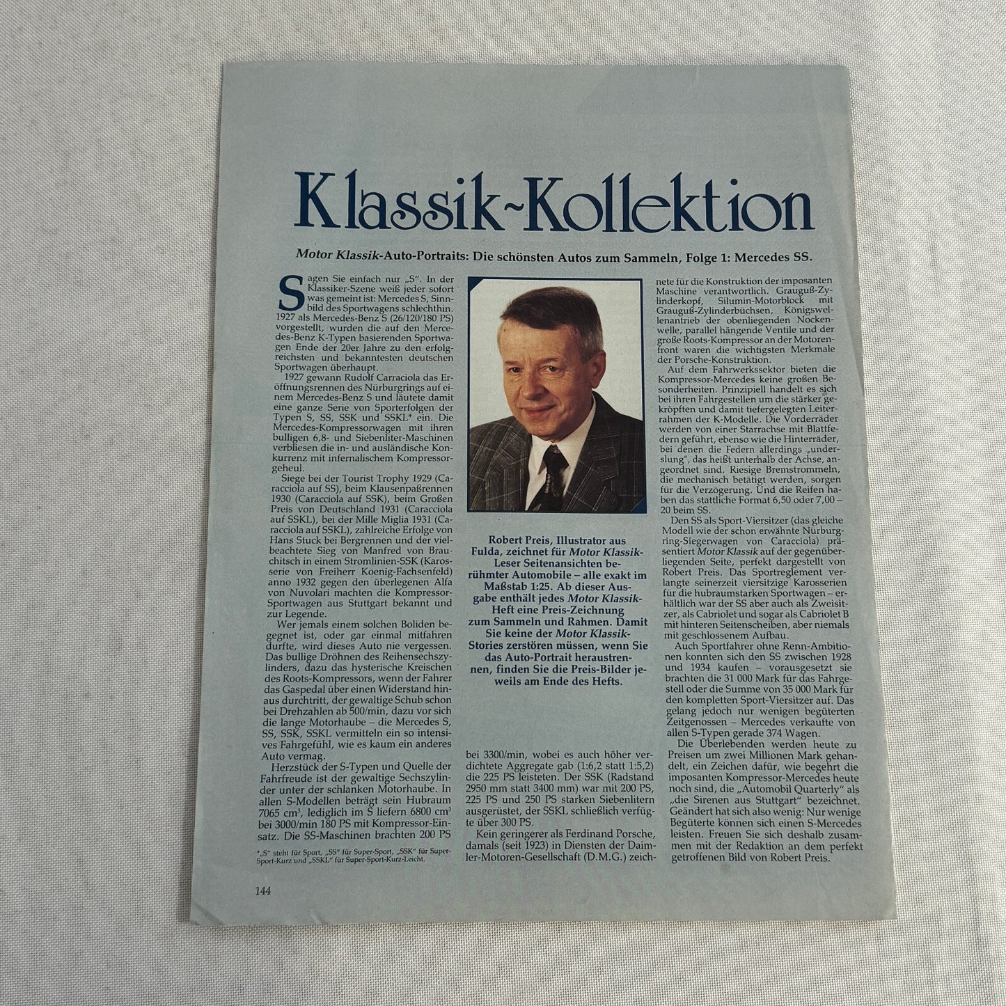 1928 Mercedes Benz SS Sport Versitzer Car Illustration Hand Drawn Art Vintage