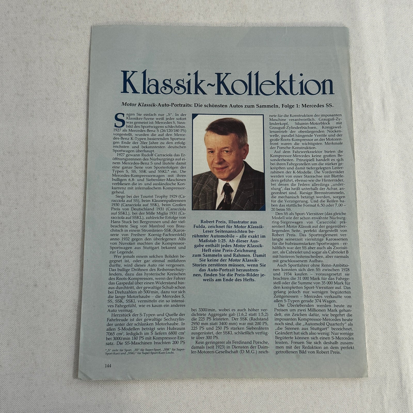 1928 Mercedes Benz SS Sport Versitzer Car Illustration Hand Drawn Art Vintage