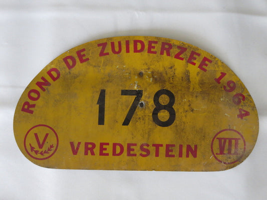 1964 Rond de Zuiderzee Rally Rallye Participant Plate #178 - Vredestein 