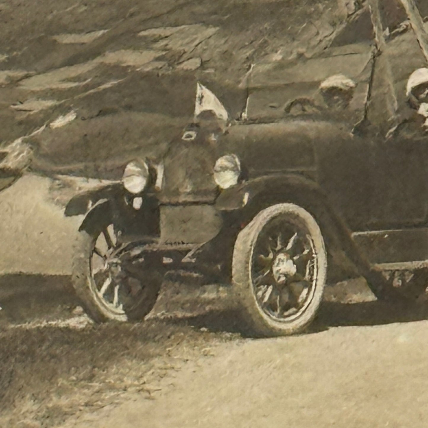 Vintage Photograph People with Antique Car Early Automobile