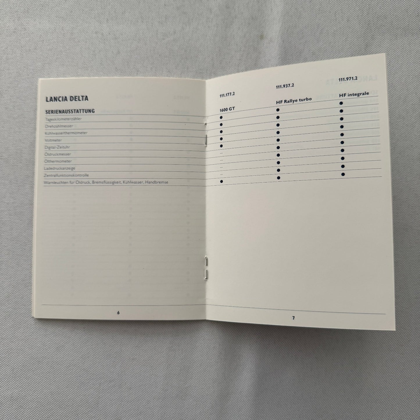 1990 Lancia Delta Price List GERMAN European Market Lancia Delta Integrale