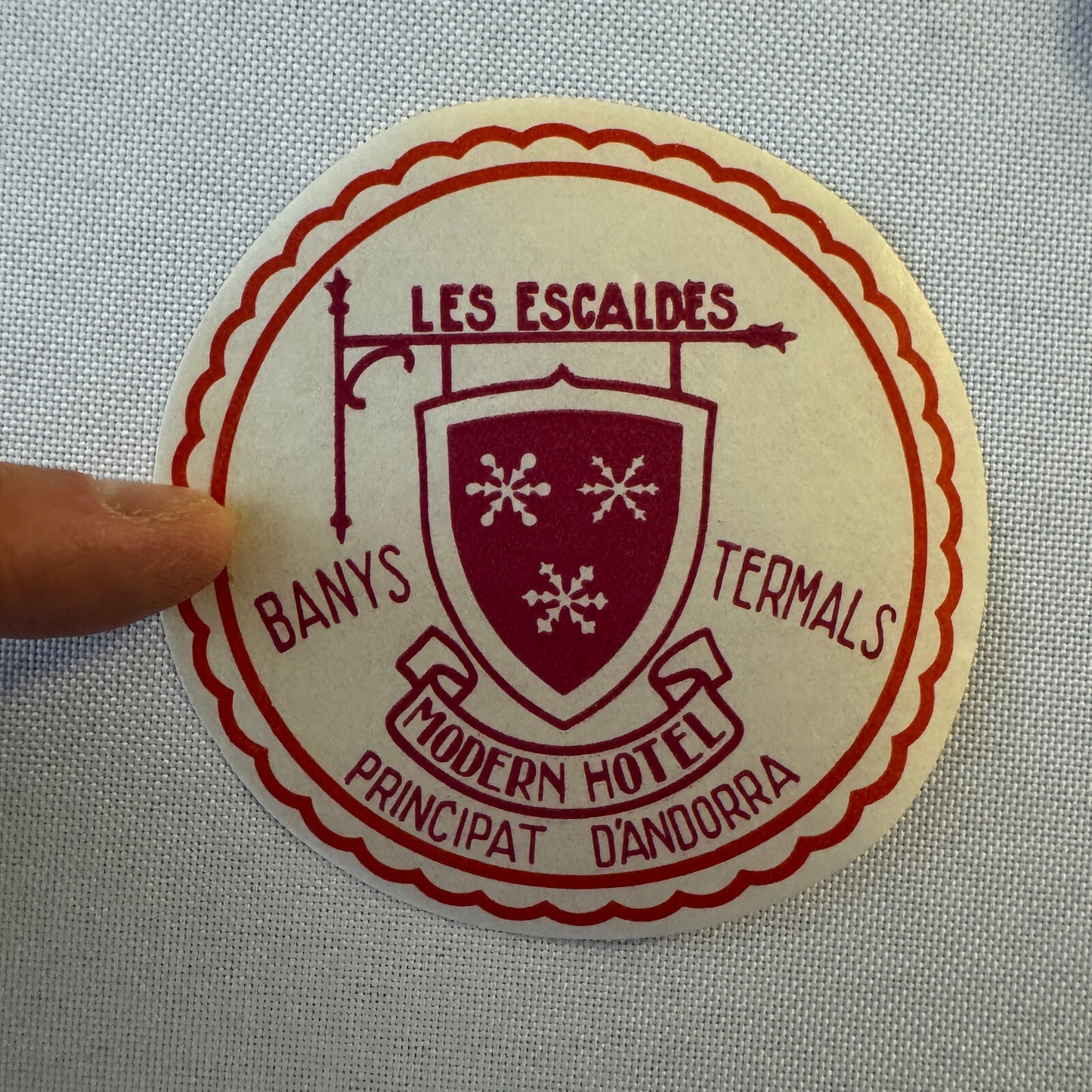Vintage Hotel Travel Luggage Label Les Escaldes Banys Termals Hotel Andorra