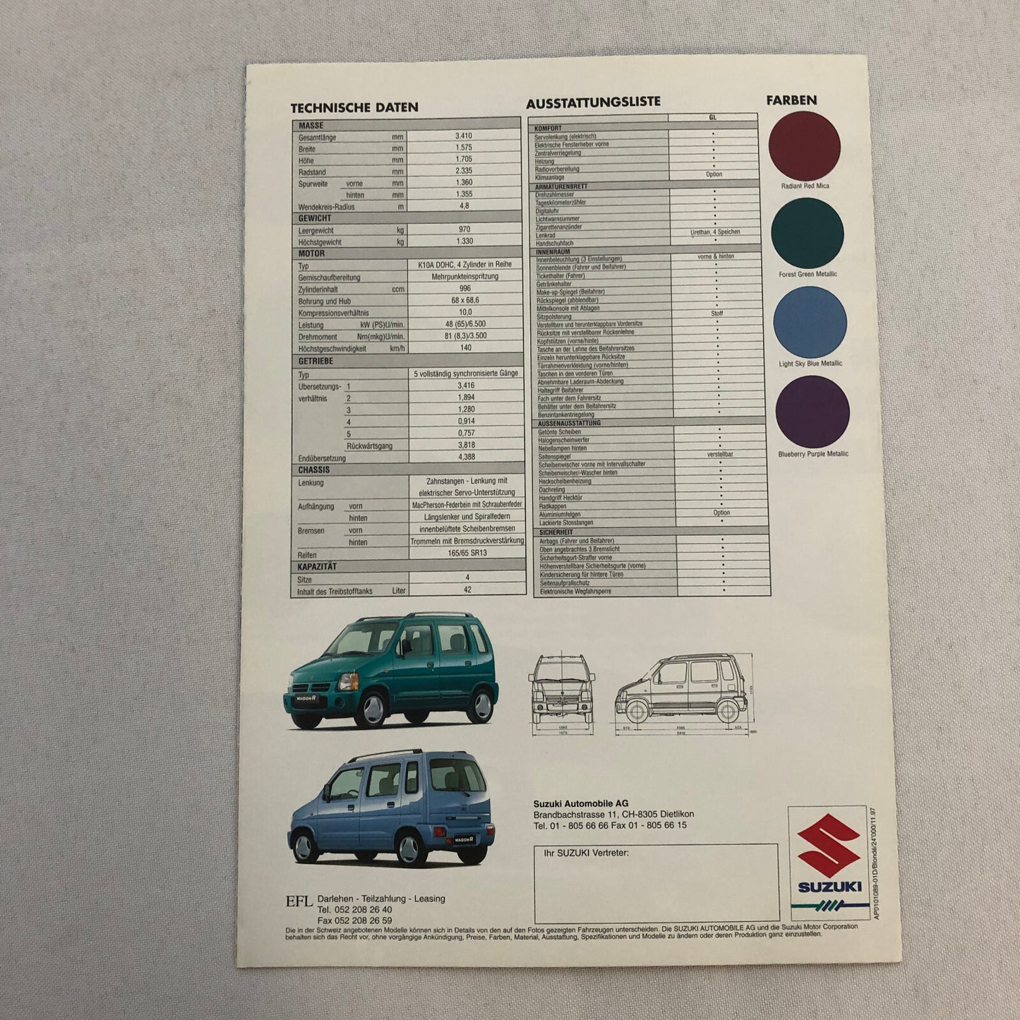 Suzuki Wagon R Car Sales Brochure Catalog GERMAN Text European Market