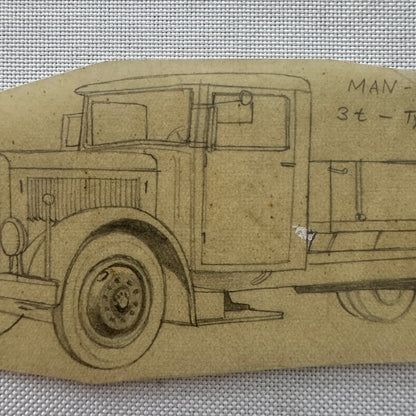 Vintage Illustration MAN LKW Truck Hand Drawn Drawing Sketch Art Germany