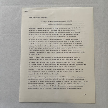 1977 Lancia Press Kit Brochure Photos Beta HPE Coupe Scorpion Sedan + 