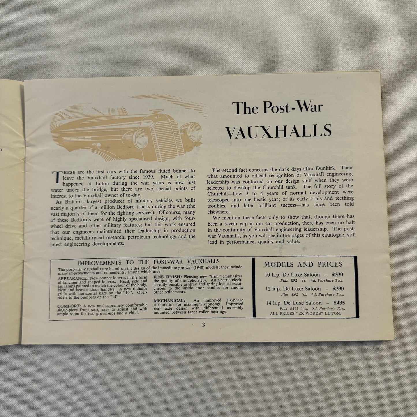 Vauxhall Car Sales Brochure Catalog Advertising 10HP 12HP 14 HP 10 12 14 Vintage