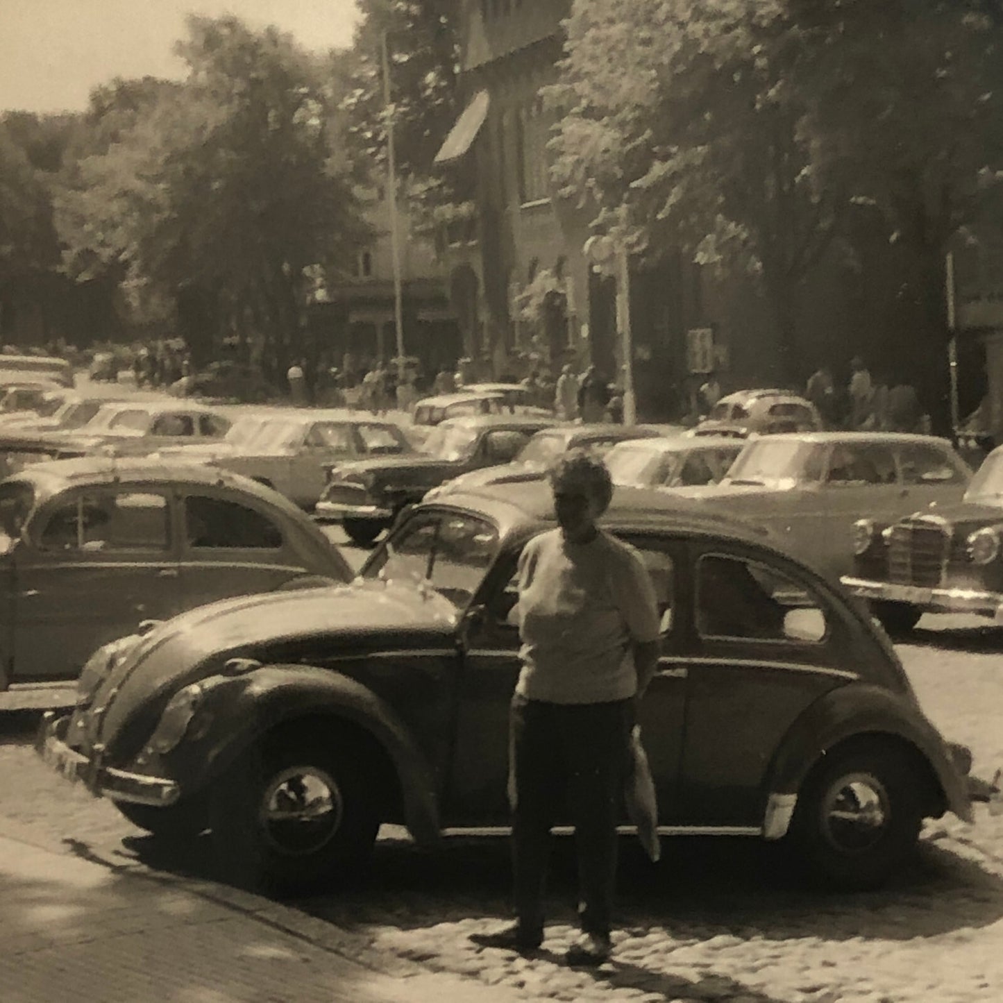 Vintage Photo Photograph Snapshot Woman with VW Volkswagen Beetle Bug Mercedes