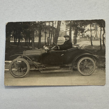 Vintage Postcard Real Photo Postcard RPPC Post Card Man in Early Automobile Car